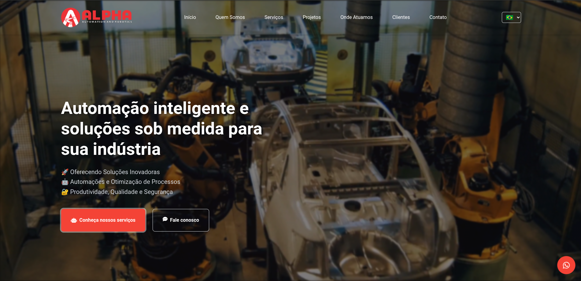 Landing page Alpha Automation and Robotics - Automação Industrial